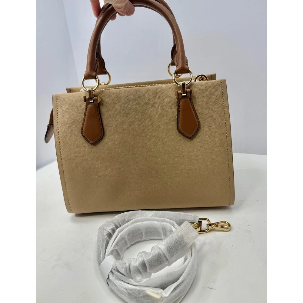 Michael Kors Marilyn Medium Satchel Camel Multi Leather Top Handle Bag - Picture 2 of 15
